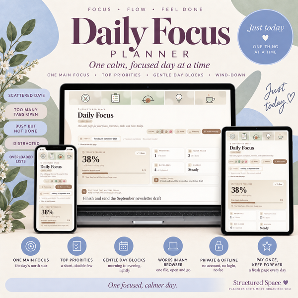 Daily Focus Planner product overview for calm one-day planning