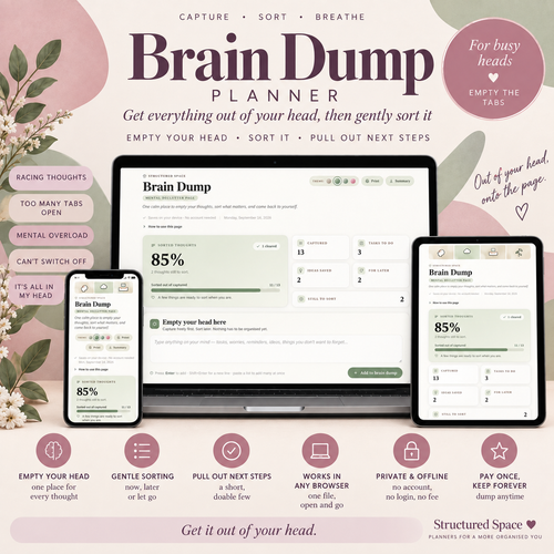 Brain Dump Planner product overview for ADHD-friendly thought capture