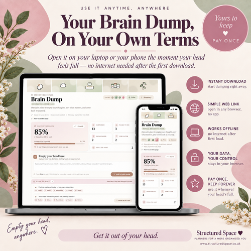 Brain Dump Planner quick capture area for tasks ideas and reminders