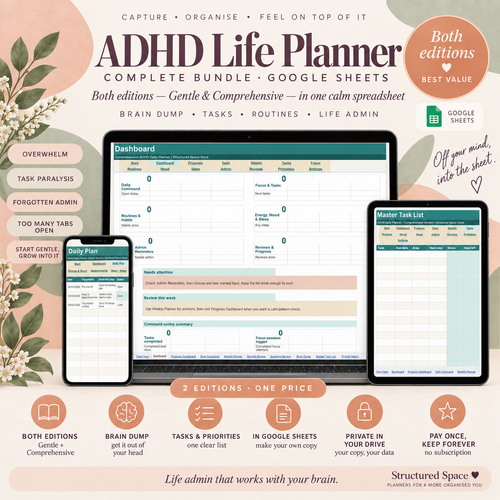 ADHD Google Sheets Planner for adults product overview
