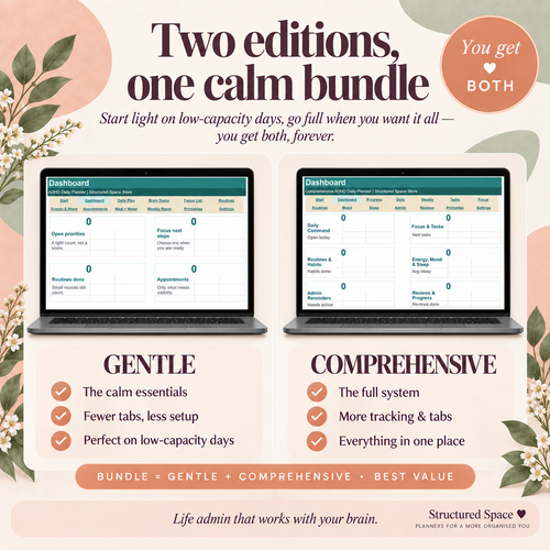 ADHD Google Sheets Planner calm editable spreadsheet planner