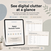 Digital Declutter Tracker listing image showing low-energy digital admin checklist for simple one or two step digital decluttering thumbnail