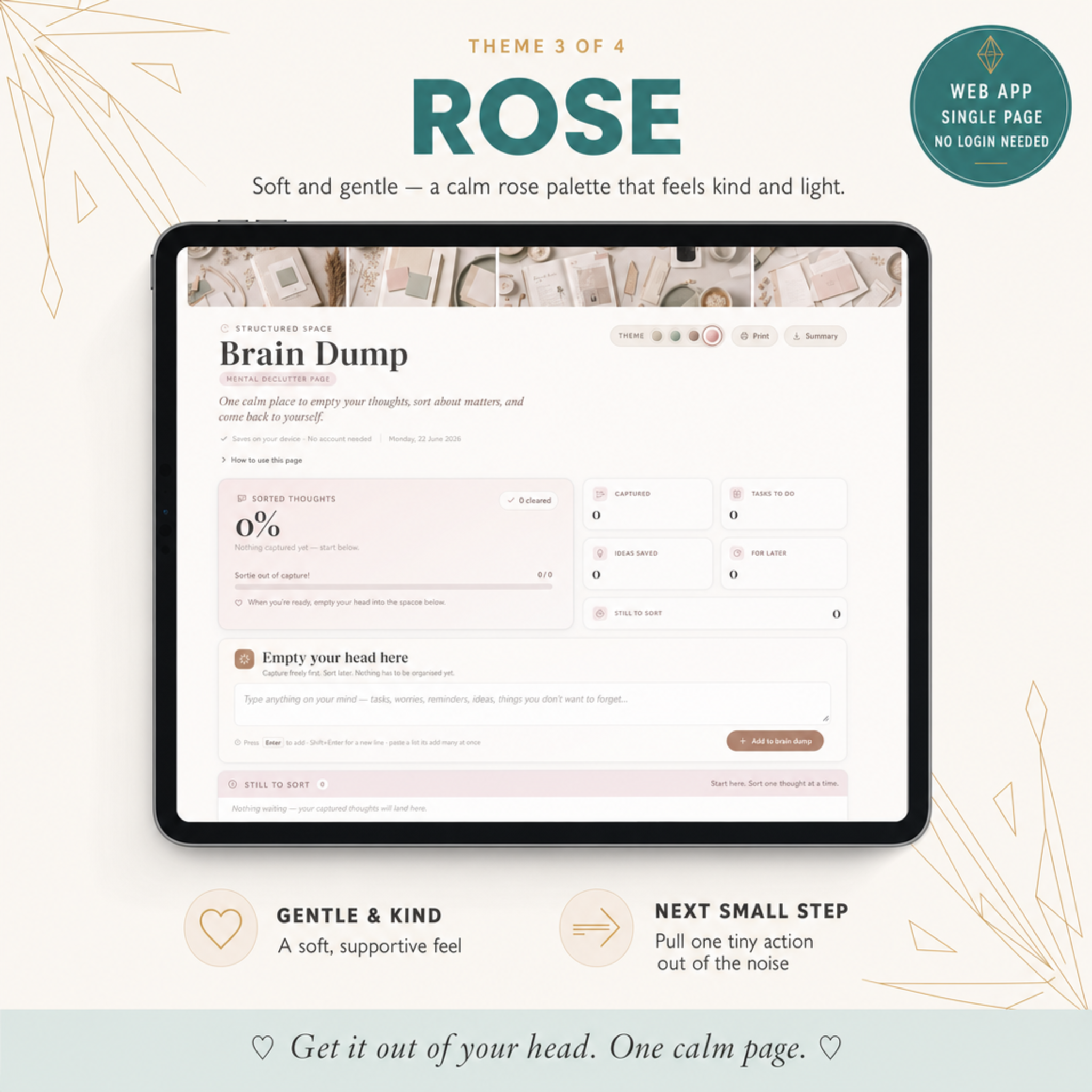 Brain Dump Planner — soft colour theme option for low-overwhelm planning
