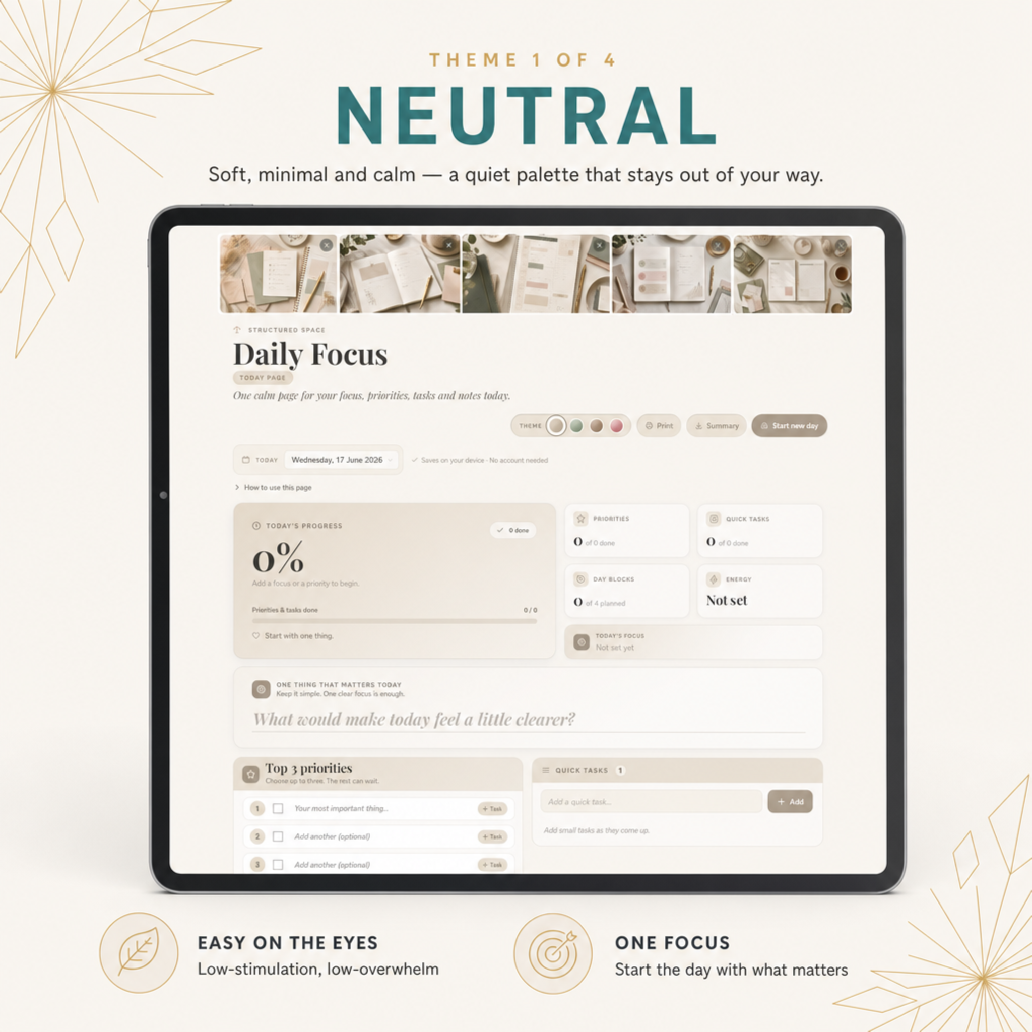 Daily Focus Planner | Reusable Single-Page Digital Web Planner