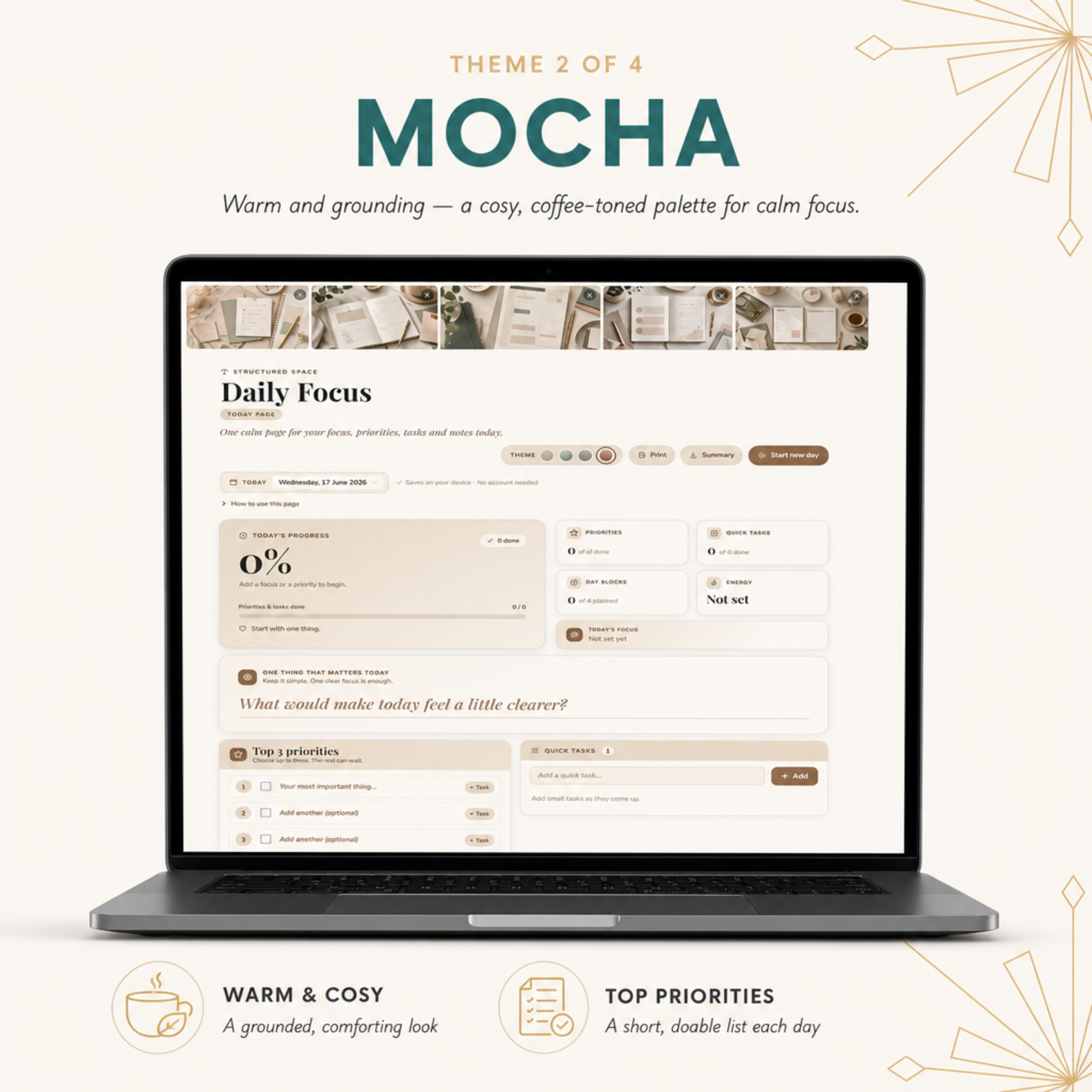 Daily Focus Planner | Reusable Single-Page Digital Web Planner