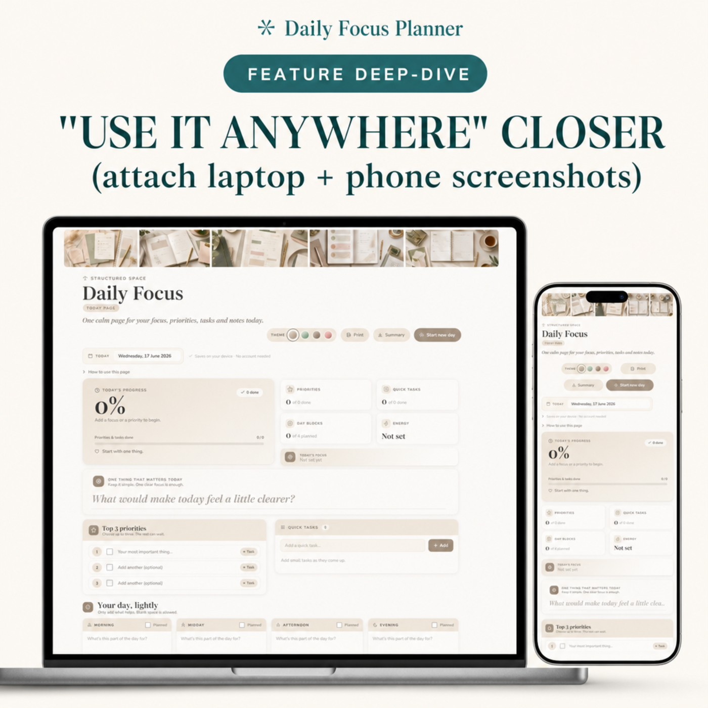 Daily Focus Planner | Reusable Single-Page Digital Web Planner