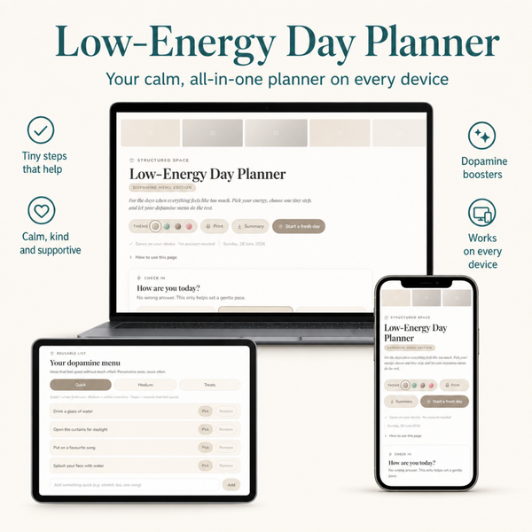 Low-Energy Day Planner — Dopamine Menu Edition | Gentle Digital ADHD Planner