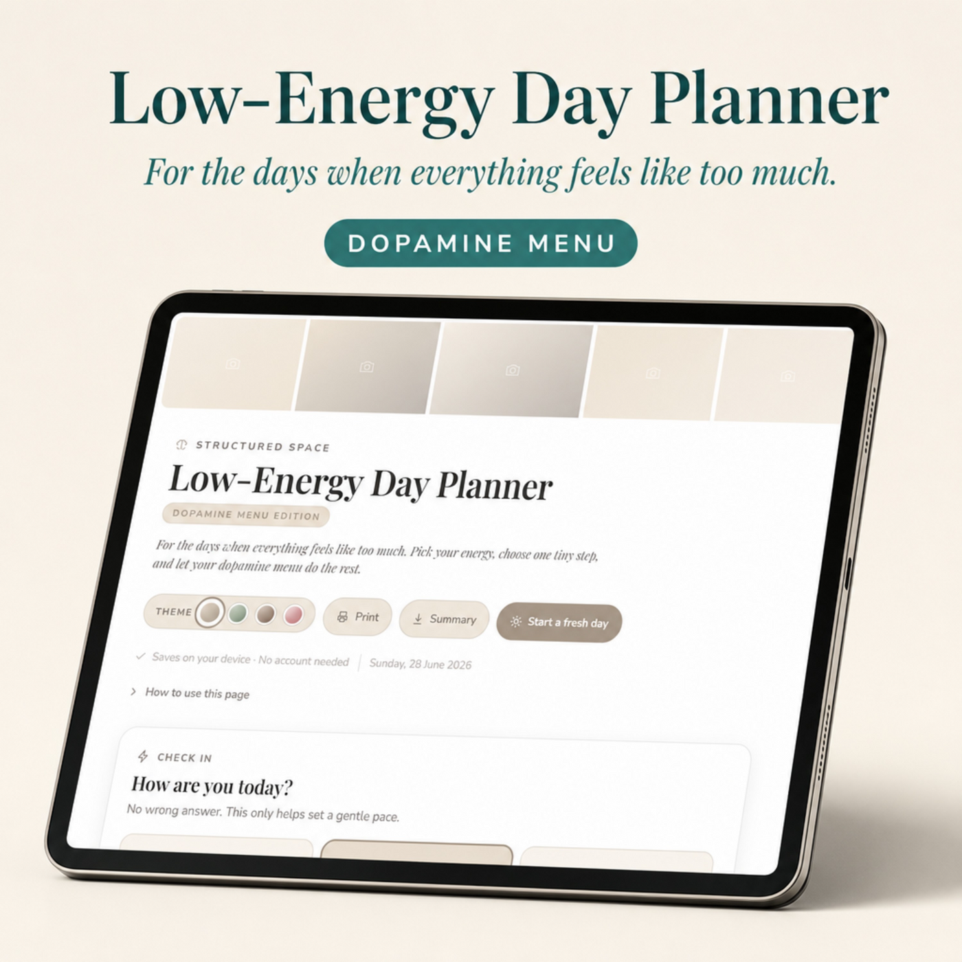 Low-Energy Day Planner — Dopamine Menu Edition | Gentle Digital ADHD Planner