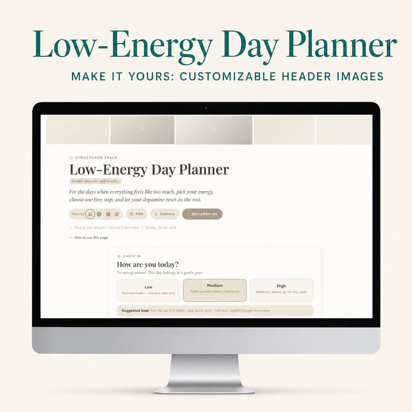 Low-Energy Day Planner — Dopamine Menu Edition | Gentle Digital ADHD Planner