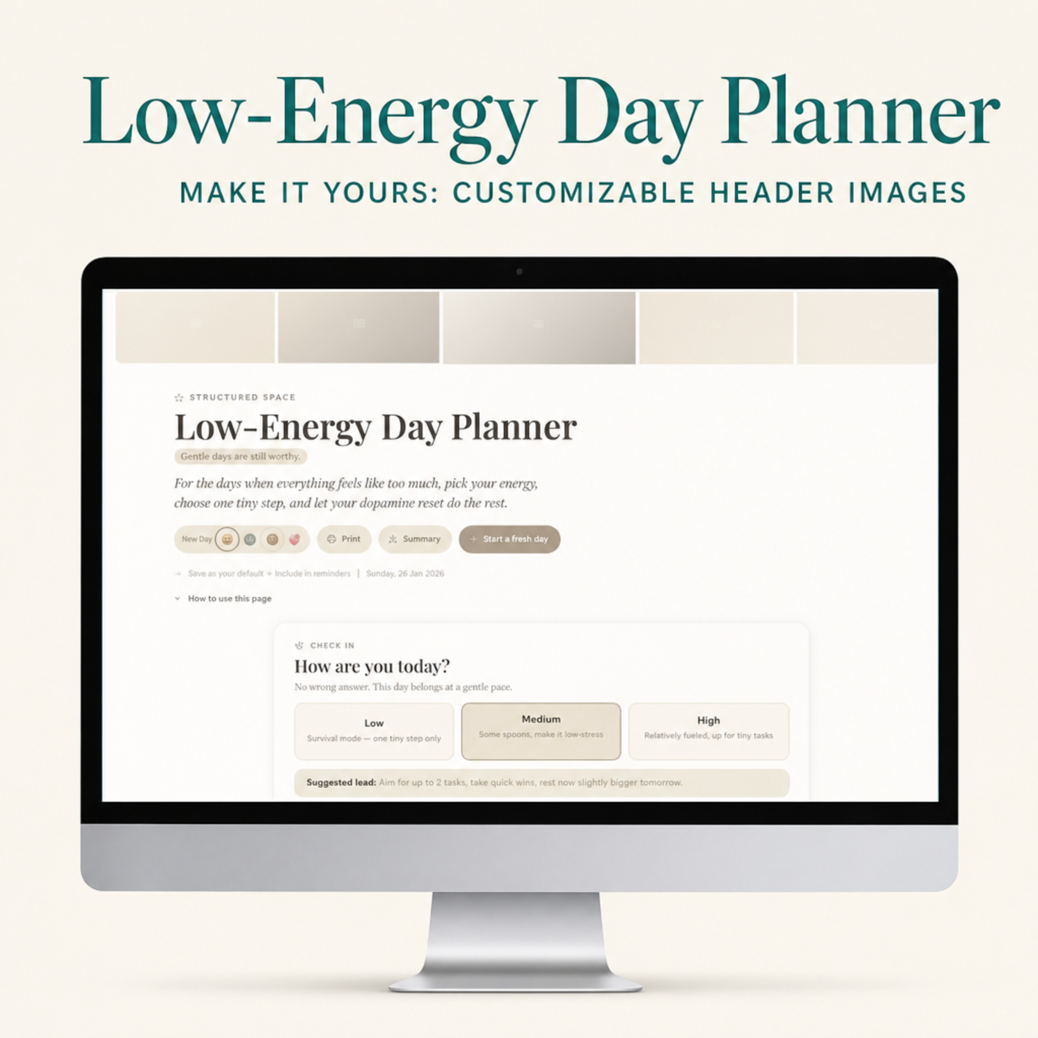 Low-Energy Day Planner — Dopamine Menu Edition | Gentle Digital ADHD Planner