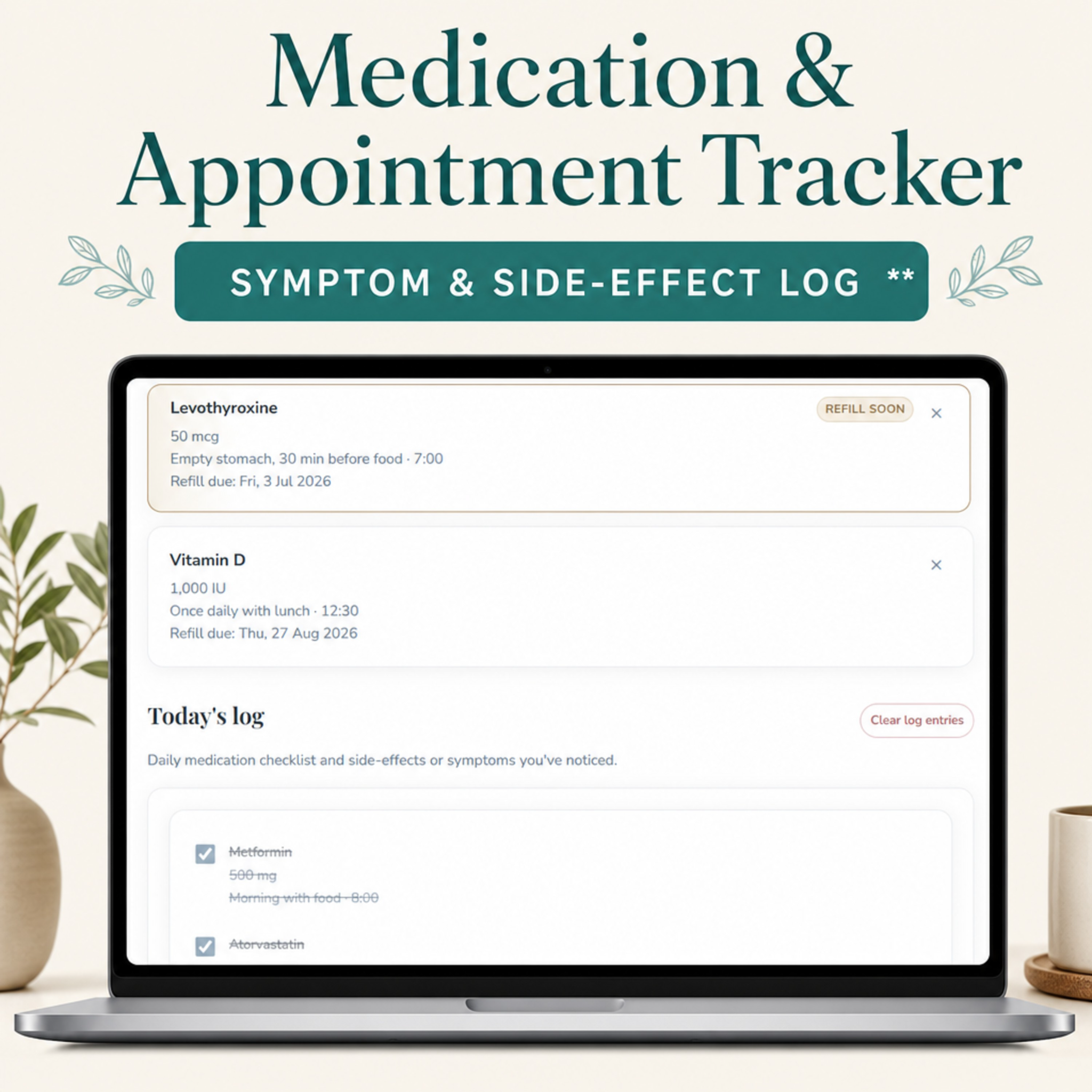 Medication & Appointment Tracker | Private Digital Medical Planner for Patients & Caregivers