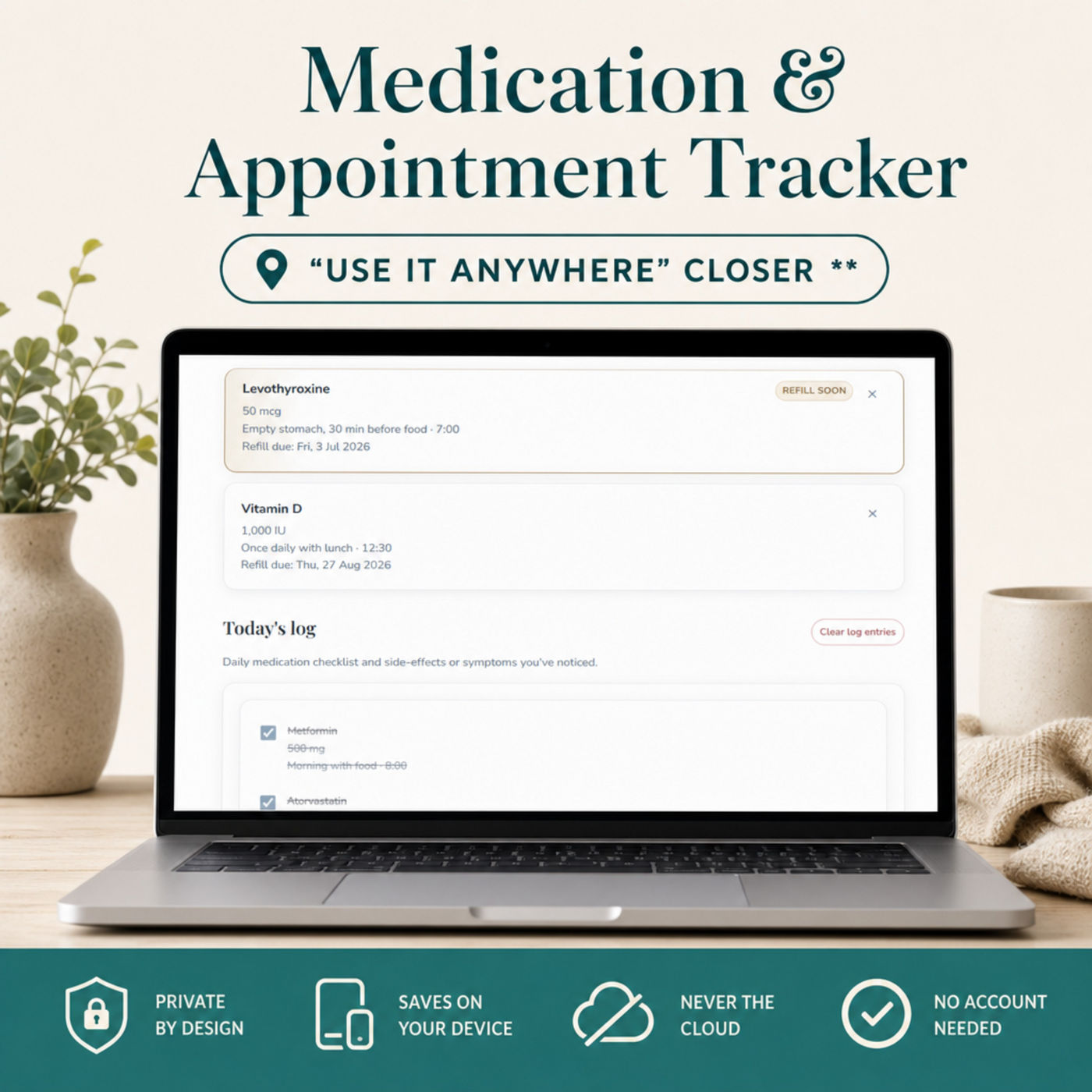 Medication & Appointment Tracker | Private Digital Medical Planner for Patients & Caregivers