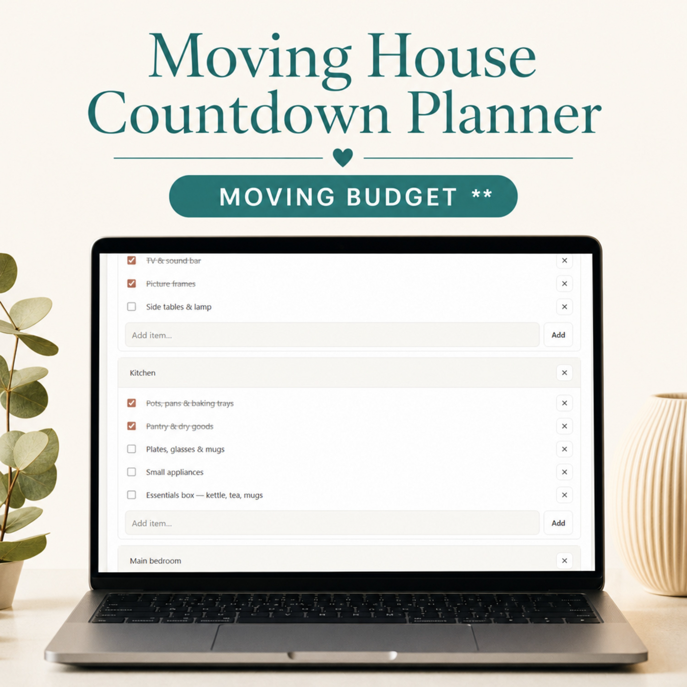 Moving House Countdown Planner | Interactive Digital Moving Checklist & Budget