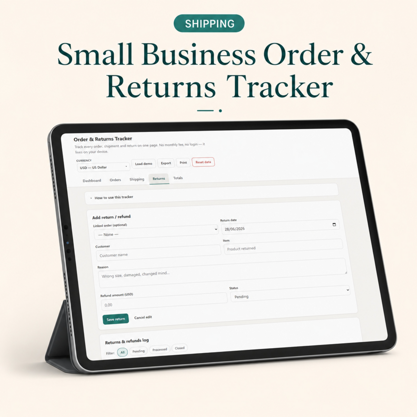 Small Business Order & Returns Tracker | Digital Order, Shipping & Returns Dashboard for Sellers